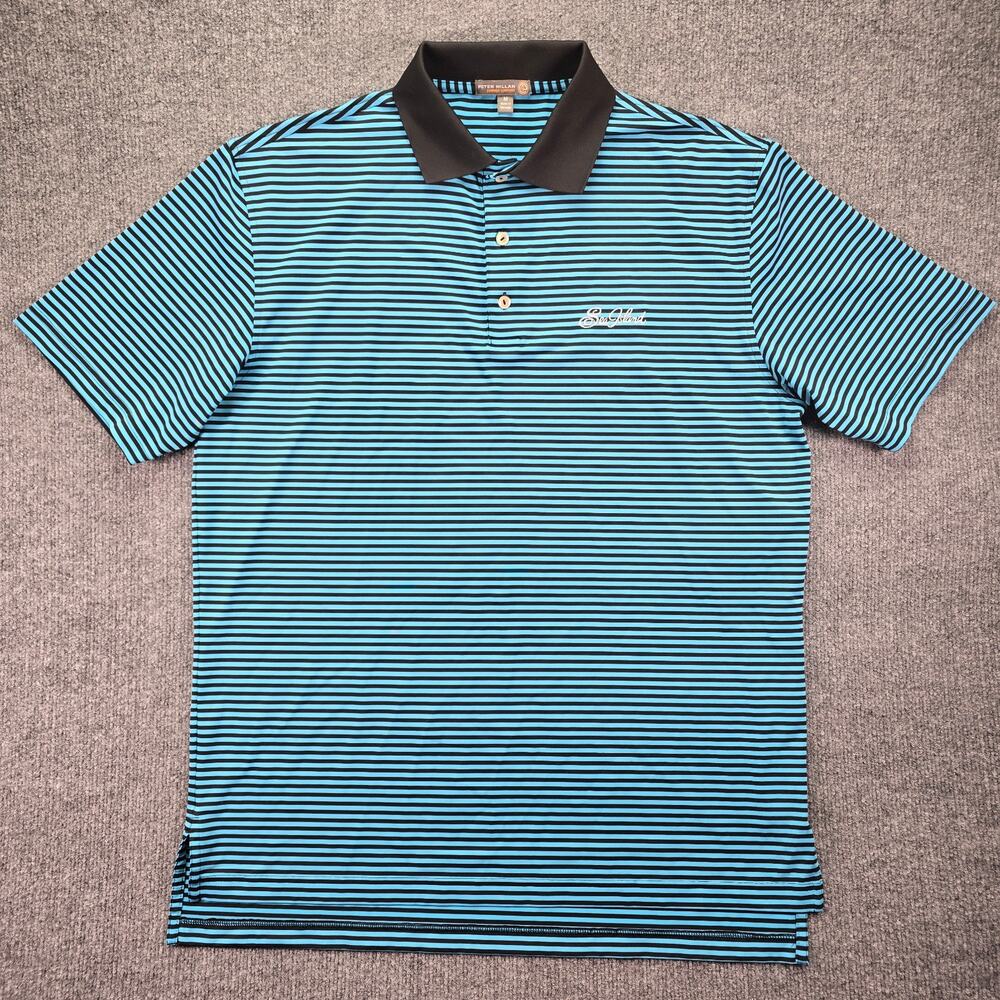 Peter Millar Summer Comfort Polo Shirt Mens Medium Blue Black Striped Sea Island